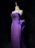 Purple Spaghetti Strap Satin Prom Dress Backless Evening Gown HZ1108