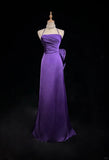 Purple Spaghetti Strap Satin Prom Dress Backless Evening Gown HZ1108