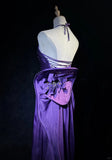 Purple Spaghetti Strap Satin Prom Dress Backless Evening Gown HZ1108