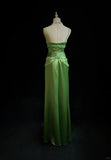 Green Spaghetti Strap Sheath Satin Beaded Prom Dress Evening Gown HZ1108