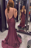 Royal Purple Mermaid Gown ??Glitter Satin Backless Prom Dress with Slits for Formal Events &Quinceanera HZ1108
