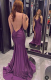 Royal Purple Mermaid Gown ??Glitter Satin Backless Prom Dress with Slits for Formal Events &Quinceanera HZ1108