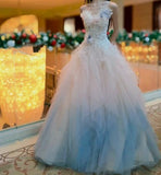 Gradient Color Strapless Tulle A-Line Long Birthday Ball Dress Beautiful Wedding Dress HZ1108