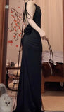 Black Sexy Chiffon Sheath Backless Long Prom Dress Spaghetti Strap Party Dress HZ1108