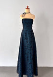 Vintage Strapless Teal Satin Sleeveless Black Tulle Beaded Ball Dress Birthday Evening Dress HZ1108