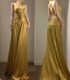 Temperament Golden V-neck Long Prom Dress Birthday Party Dress HZ1108