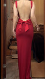 Red Spaghetti Strap Satin Backless Long Bodycon Dress Ball Evening Dress HZ1108