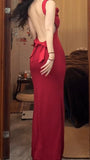Red Spaghetti Strap Satin Backless Long Bodycon Dress Ball Evening Dress HZ1108
