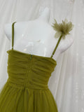 A-Line Olive Green Spaghetti Strap Tulle Long Prom Dress Sweet Birthday Evening Dress HZ1108