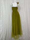 A-Line Olive Green Spaghetti Strap Tulle Long Prom Dress Sweet Birthday Evening Dress HZ1108