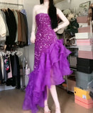 Purple Mermaid Sequined Strapless Tulle Evening HZ1108