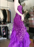 Purple Mermaid Sequined Strapless Tulle Evening HZ1108