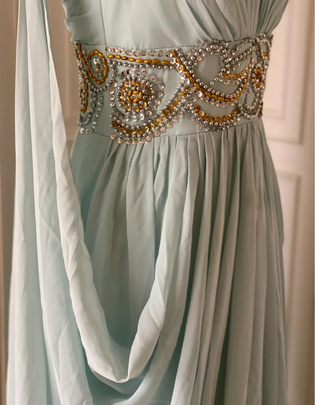 Vintage Tiffany Blue V-neck A-Line Beaded Chiffon Long Prom Dress Evening Dress Wedding Dress HZ1108