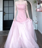Beautiful Pink Strapless A-Line Tulle Sequined Long Ball Dress Birthday Evening Dress HZ1108