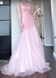 Beautiful Pink Strapless A-Line Tulle Sequined Long Ball Dress Birthday Evening Dress HZ1108
