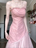 Beautiful Pink Strapless A-Line Tulle Sequined Long Ball Dress Birthday Evening Dress HZ1108