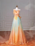 Beautiful Multicolor Strapless A-Line Tulle Long Prom Dress Wedding Dress Birthday Dress HZ1108