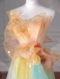 Beautiful Multicolor Strapless A-Line Tulle Long Prom Dress Wedding Dress Birthday Dress HZ1108