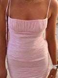 Elegant Mermaid Spaghetti Straps Floor Length Sleeveless Pink Prom Dress HZ1108