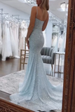 Sweetheart Spaghetti Straps Long Mermaid Sequins Party Prom Dress HZ1108