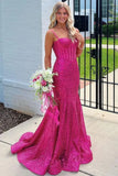 Sweetheart Spaghetti Straps Long Mermaid Sequins Party Prom Dress HZ1108
