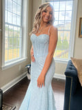 Sweetheart Spaghetti Straps Long Mermaid Sequins Party Prom Dress HZ1108