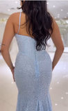 Sweetheart Spaghetti Straps Long Mermaid Sequins Party Prom Dress HZ1108
