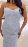 Sweetheart Spaghetti Straps Long Mermaid Sequins Party Prom Dress HZ1108