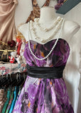 Purple Printed A-Line Temperament Sweetheart Neck Backless Party Dress Strapless Birthday HZ1108
