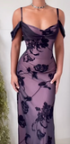 Unique Purple Satin Bodycon Dress Black Tulle Spaghetti Strap Ball Dress Birthday Dress HZ1108