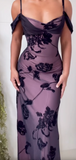 Unique Purple Satin Bodycon Dress Black Tulle Spaghetti Strap Ball Dress Birthday Dress HZ1108