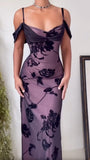 Unique Purple Satin Bodycon Dress Black Tulle Spaghetti Strap Ball Dress Birthday Dress HZ1108