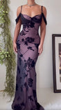 Unique Purple Satin Bodycon Dress Black Tulle Spaghetti Strap Ball Dress Birthday Dress HZ1108