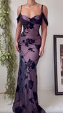 Unique Purple Satin Bodycon Dress Black Tulle Spaghetti Strap Ball Dress Birthday Dress HZ1108