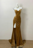 Elegant Mermaid Sweetheart Neck Velvet Long Prom Dress Strapless Formal Evening Gown HZ1108