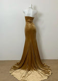 Elegant Mermaid Sweetheart Neck Velvet Long Prom Dress Strapless Formal Evening Gown HZ1108