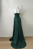 Elegant Dark Green Sweetheart Neck Mermaid Long Prom Dress Sequin Strapless Formal Evening Dress HZ1108