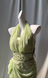 Retro Light Green V-neck Chiffon Beaded Sequins Floor-length Prom Dress Beautiful Birthday Evening Dress HZ1108