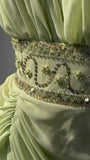 Retro Light Green V-neck Chiffon Beaded Sequins Floor-length Prom Dress Beautiful Birthday Evening Dress HZ1108