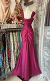 Gorgeous Dark Pink Mermaid Pleated Satin Irregular Neckline Ball Dress Birthday Dress HZ1108