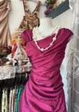 Gorgeous Dark Pink Mermaid Pleated Satin Irregular Neckline Ball Dress Birthday Dress HZ1108