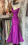 Gorgeous Dark Pink Mermaid Pleated Satin Irregular Neckline Ball Dress Birthday Dress HZ1108