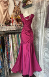 Gorgeous Dark Pink Mermaid Pleated Satin Irregular Neckline Ball Dress Birthday Dress HZ1108