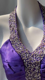 Charming Purple Halter Satin Sheath Beaded Sequins Backless Prom Dress Temperament Evening Dress HZ1108