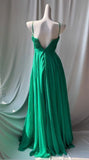 Vintage Green Spaghetti Strap Chiffon A-Line Sequin Rhinestone Prom Dress Beautiful Bridal Dress HZ1108