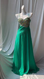 Vintage Green Spaghetti Strap Chiffon A-Line Sequin Rhinestone Prom Dress Beautiful Bridal Dress HZ1108
