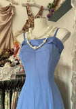 Vintage Soft Blue Spaghetti Strap A-line Chiffon Birthday Prom Dress Pretty Graduation Dress HZ1108
