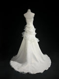 Stunning White Strapless Mermaid Organza Long Prom Dress Simple Wedding Dress HZ1108