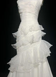 Stunning White Strapless Mermaid Organza Long Prom Dress Simple Wedding Dress HZ1108