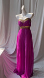 Fuchsia Sweetheart Neckline Retro Chiffon Ball gown Bright Bridesmaid Dress HZ1108